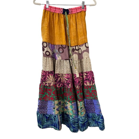 Patchwork Palazzo Pants One Size Tiered Floral Geometric Wide Leg Boho Hippie - Picture 1 of 7
